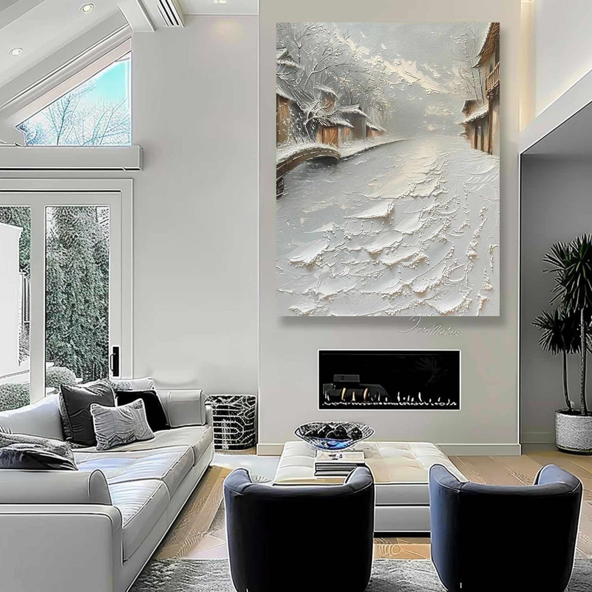 Wall Art Impasto Water Town Winter