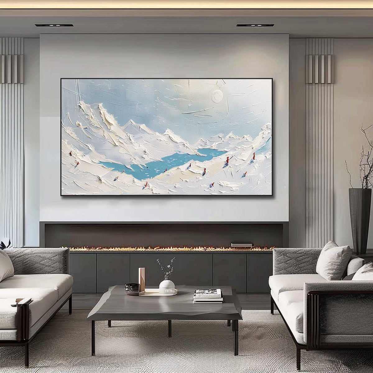 Textured Snowy Mountain Landscape Oil Painting