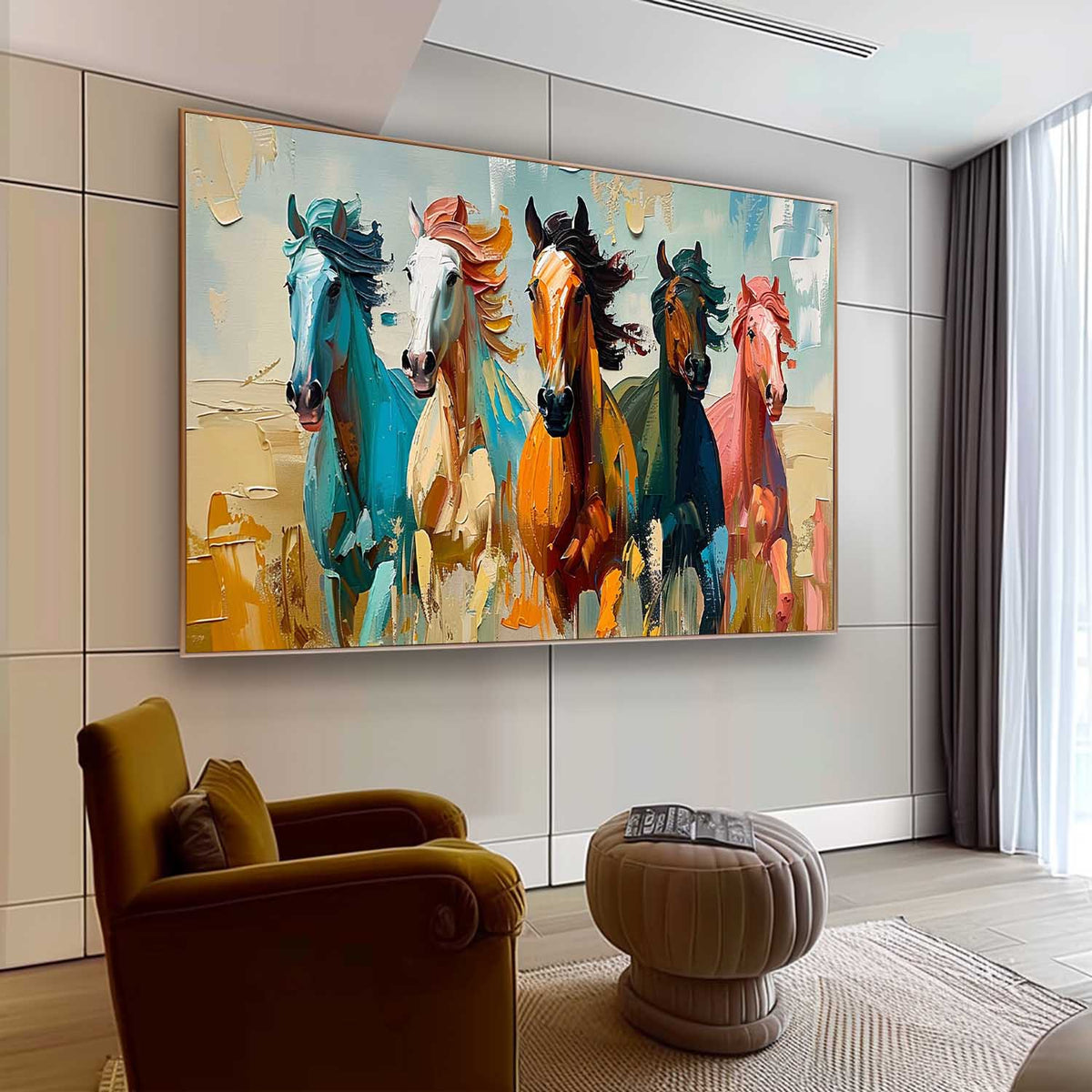 Wall Art Panoramic Impressionist Running Horses
