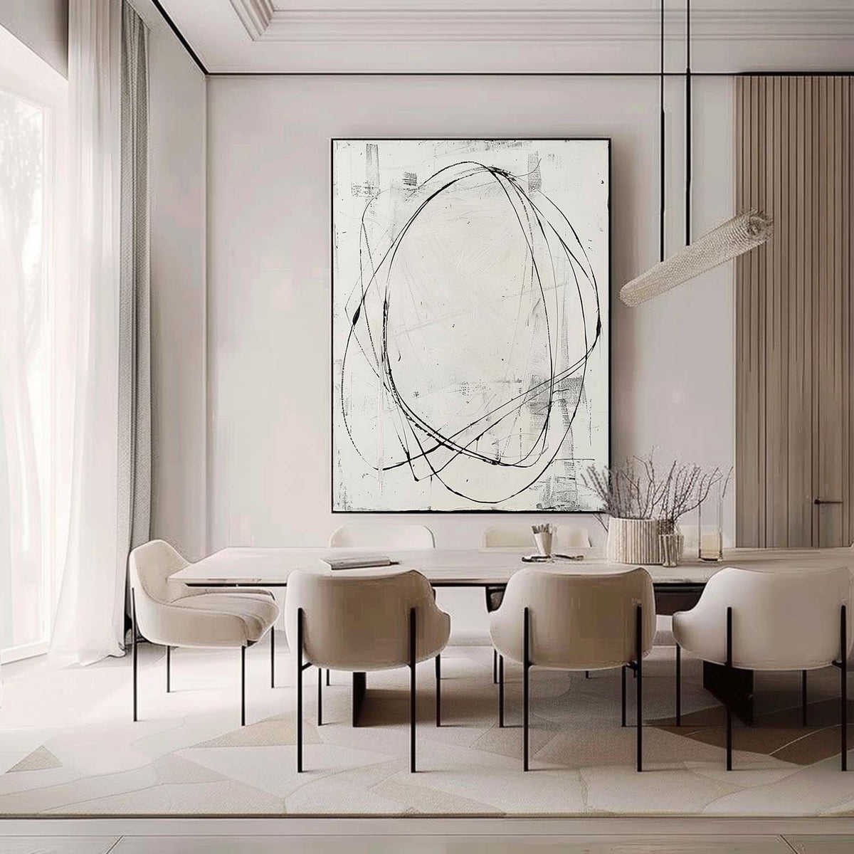 Black White Oval Painting Gestural Line