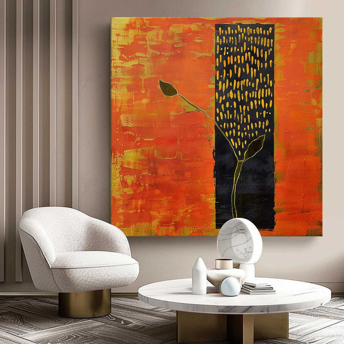 Abstract Golden Bud Orange Geometric Painting
