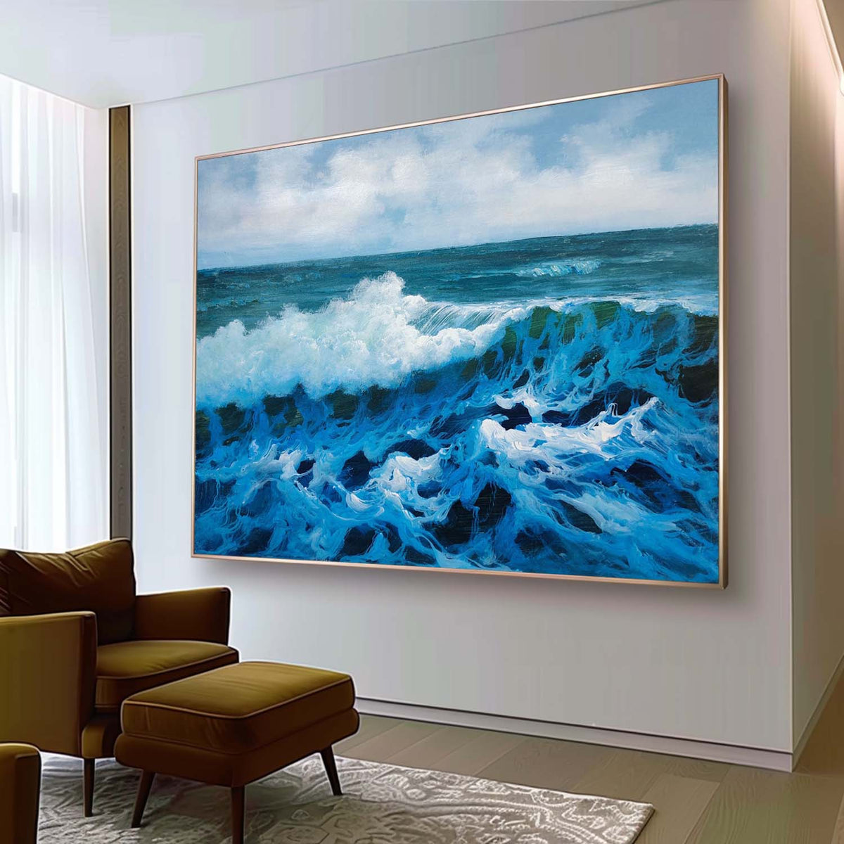 Hyperrealism Deep Blue Wave Texture Wall Art Coastal Decor