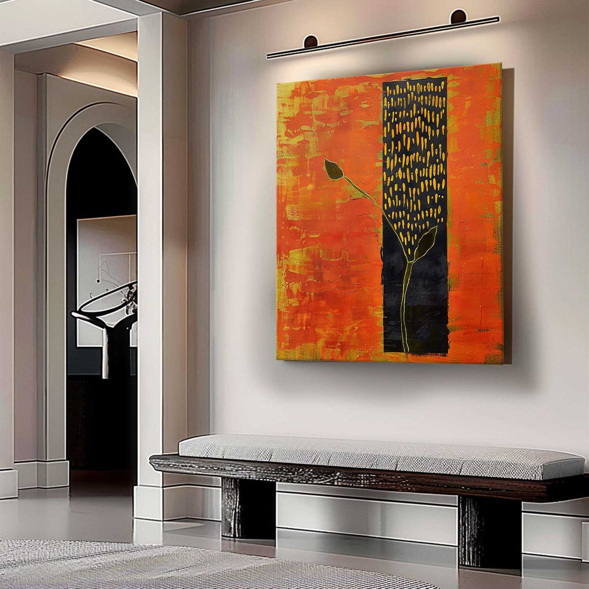 Abstract Golden Bud Orange Geometric Painting