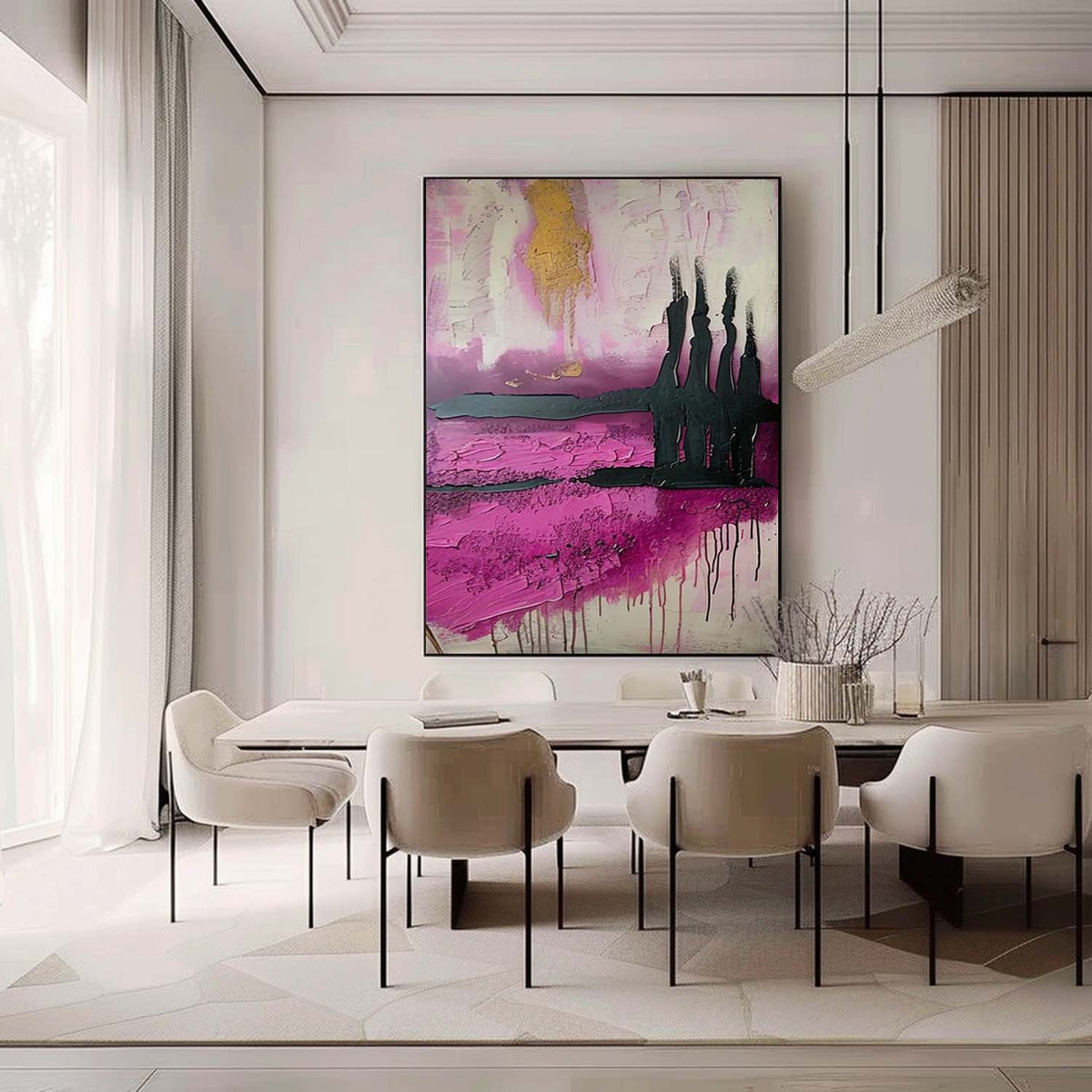 Wall Art Pink Gold Abstract Drip Painting