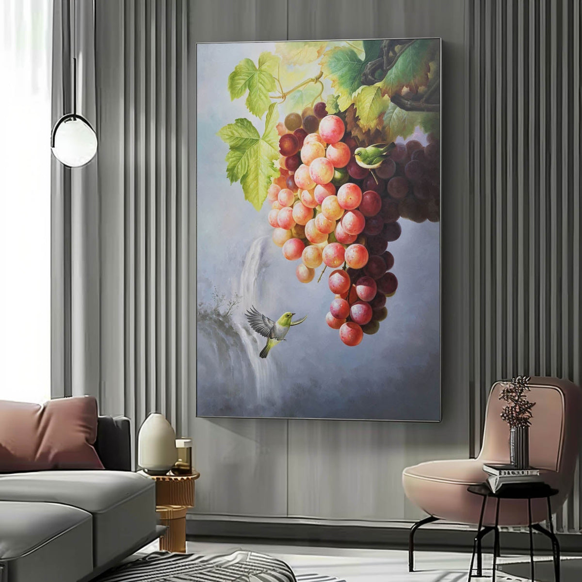 Hyperrealism Lush Grape Bird Realistic Oil Painting