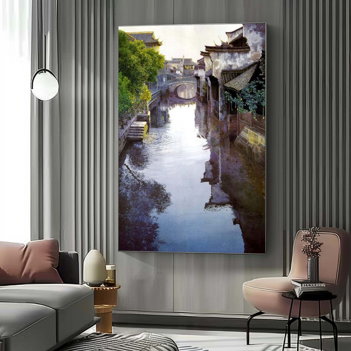 Hyperrealism Water Town of Jiangnan Oil Painting