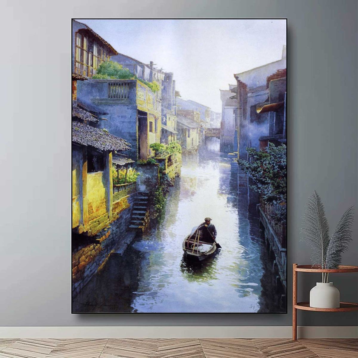 Morning Mist Jiangnan Water Town Oil Painting