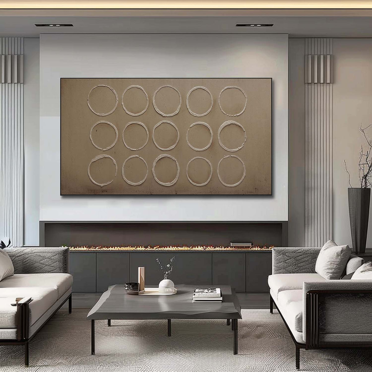 Wabi-Sabi Minimalist Circular Grid Textured Wall Art