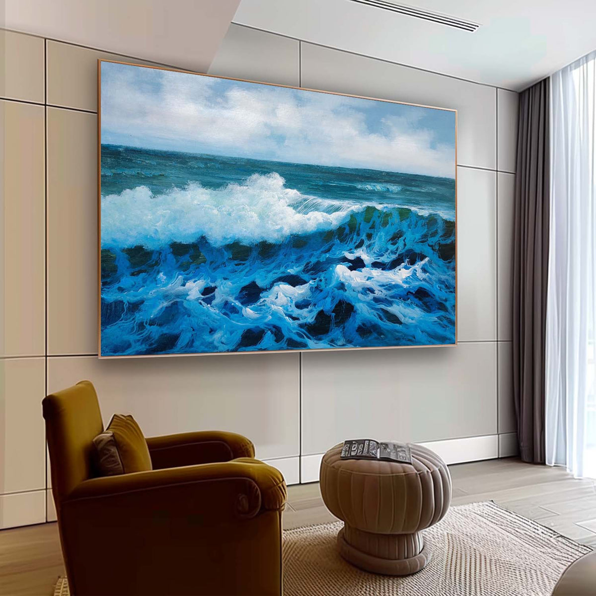 Hyperrealism Deep Blue Wave Texture Wall Art Coastal Decor