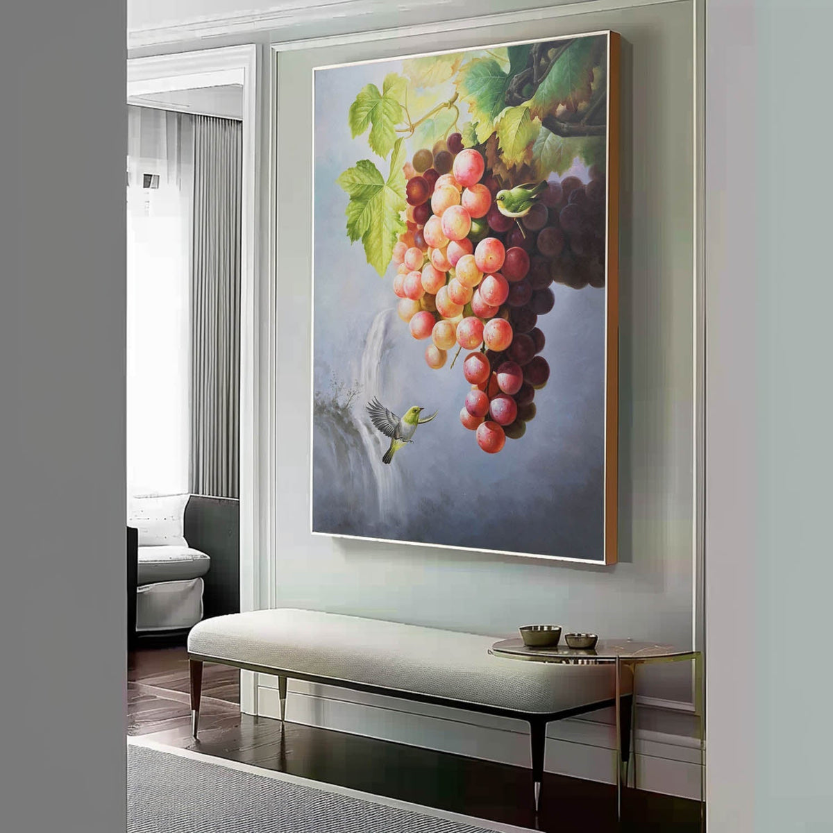 Hyperrealism Lush Grape Bird Realistic Oil Painting