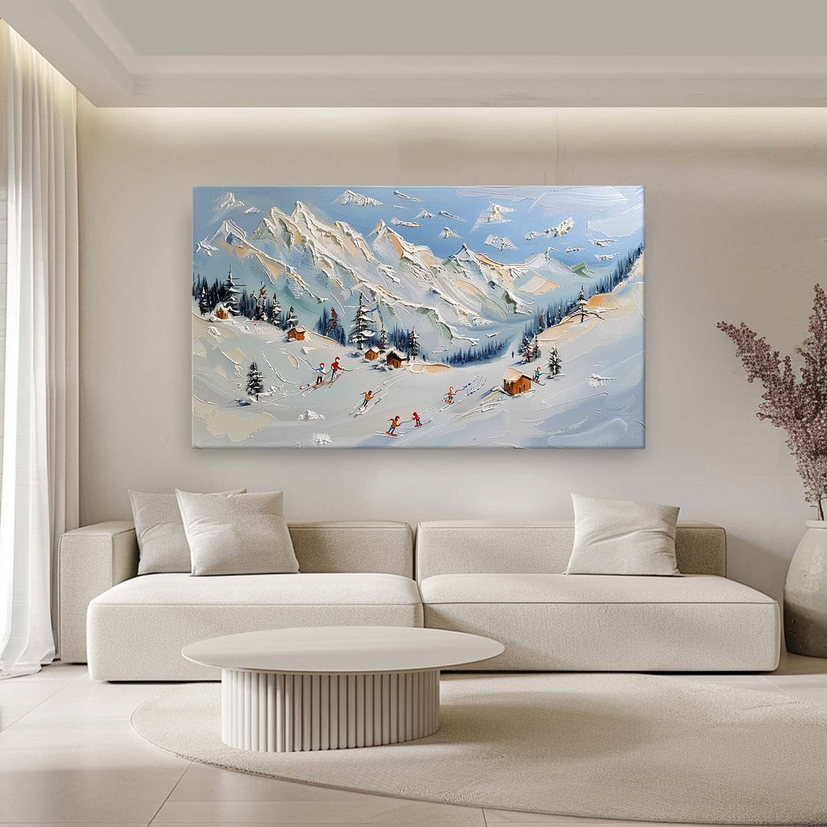 Wall Art Impressionist Ski Resort Snowy Mountain