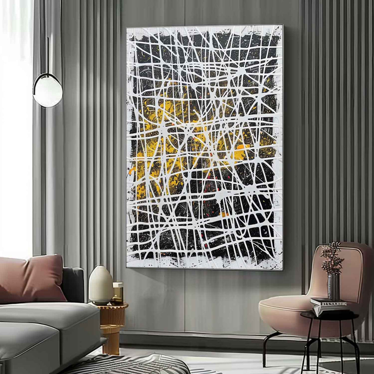 Wall Art Crisscrossing Drip Line Contemporary