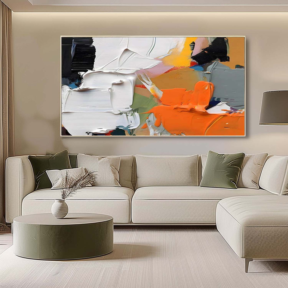 Orange & White Impasto Abstract Painting