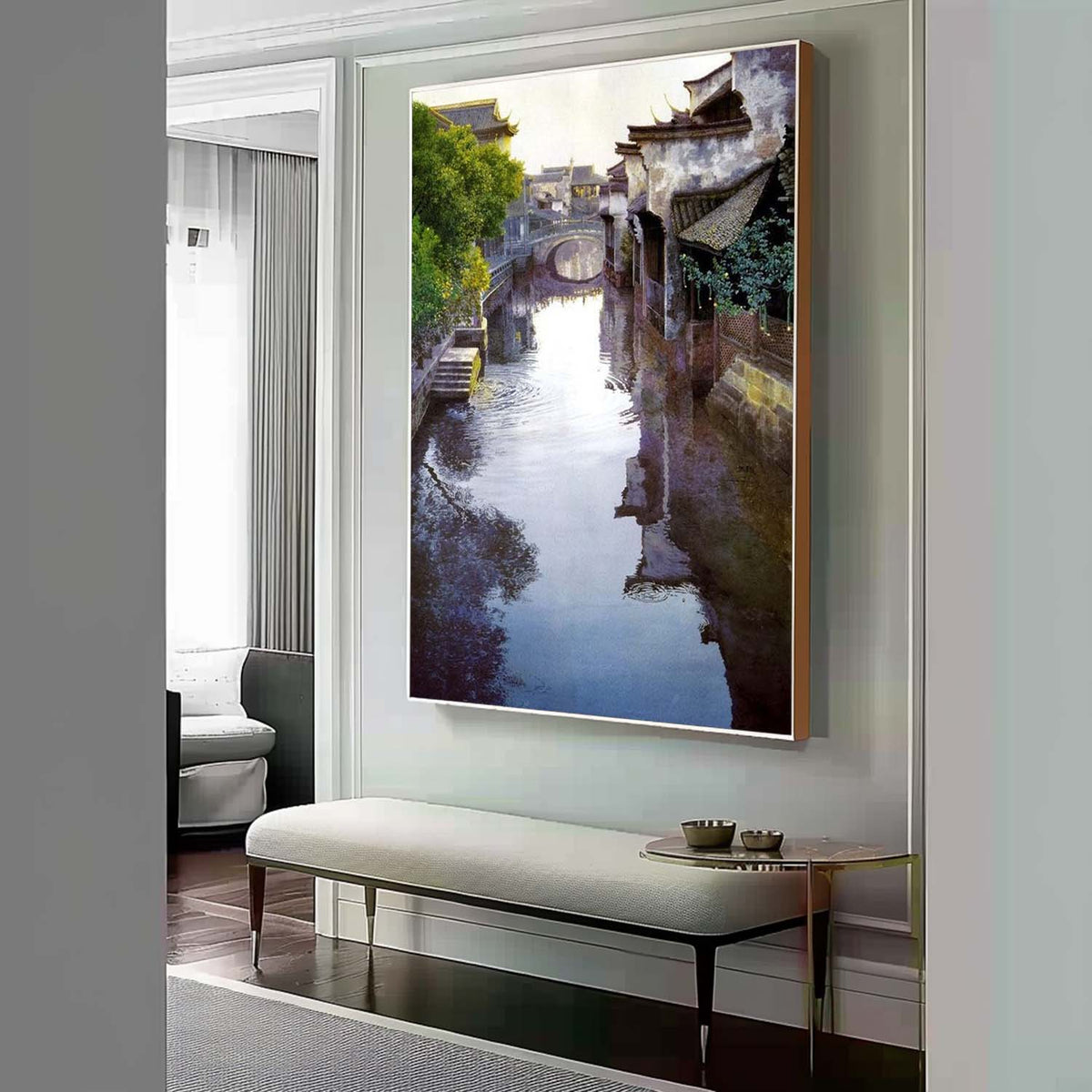 Hyperrealism Water Town of Jiangnan Oil Painting