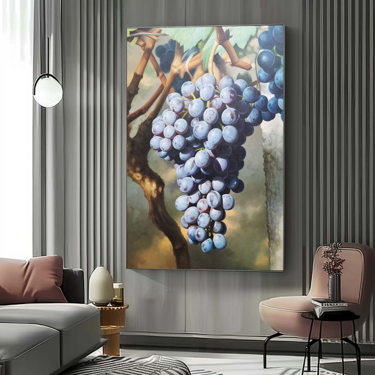 Wall Art Vertical Realist Purple Grape Scene Deep