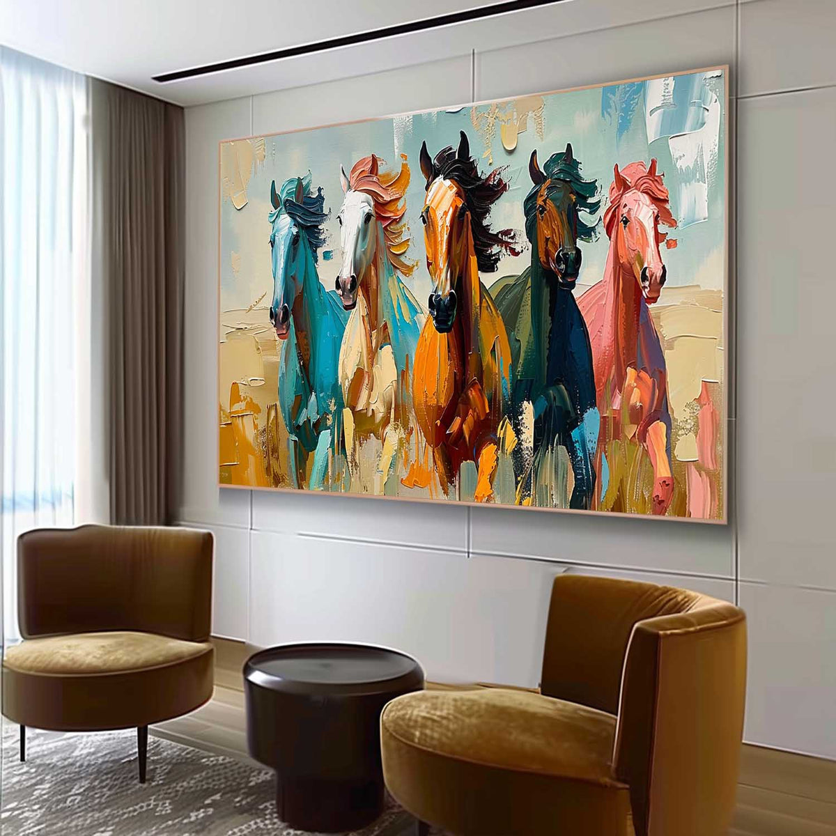 Wall Art Panoramic Impressionist Running Horses