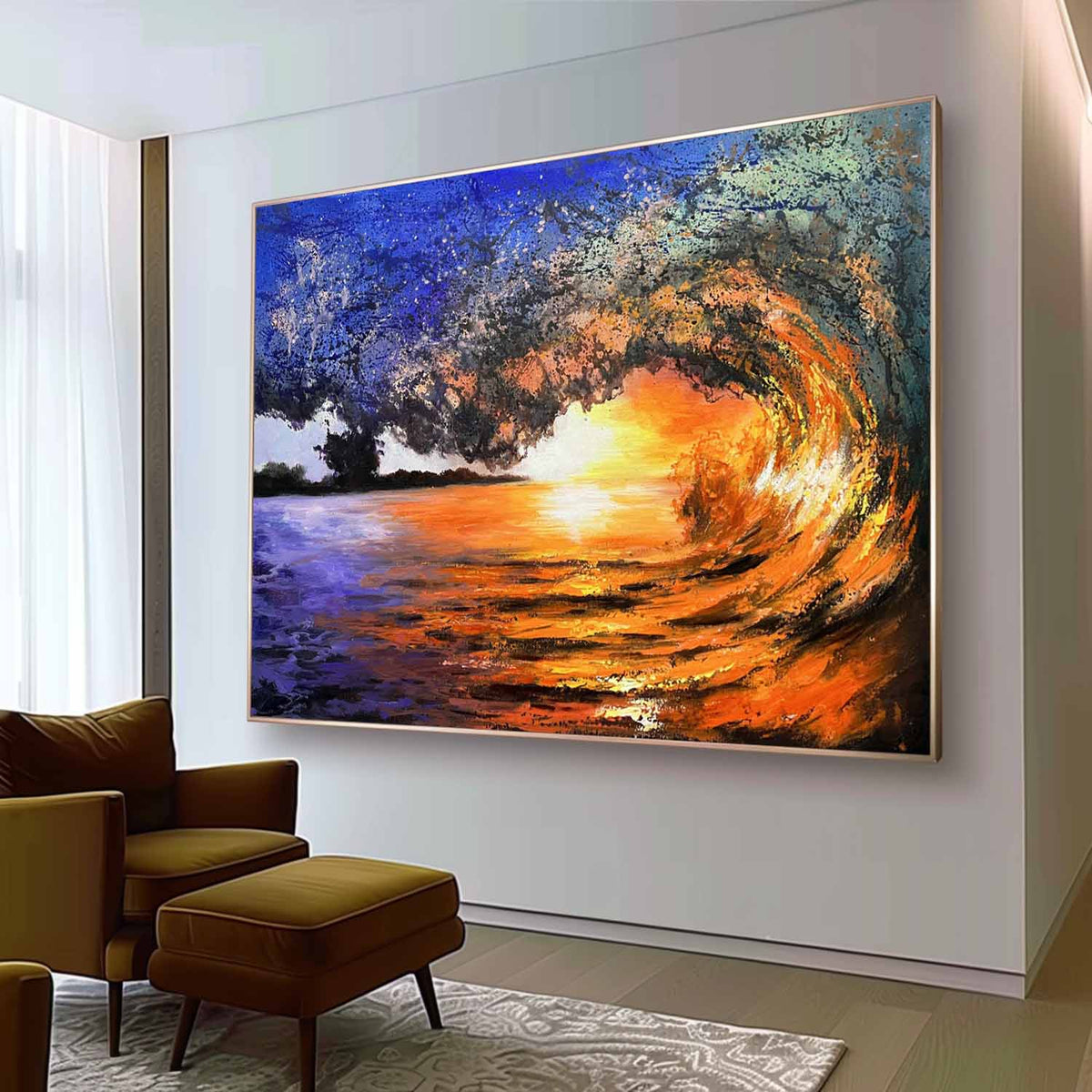 Wall Art Sunset Wave Palette Knife Hyperrealism