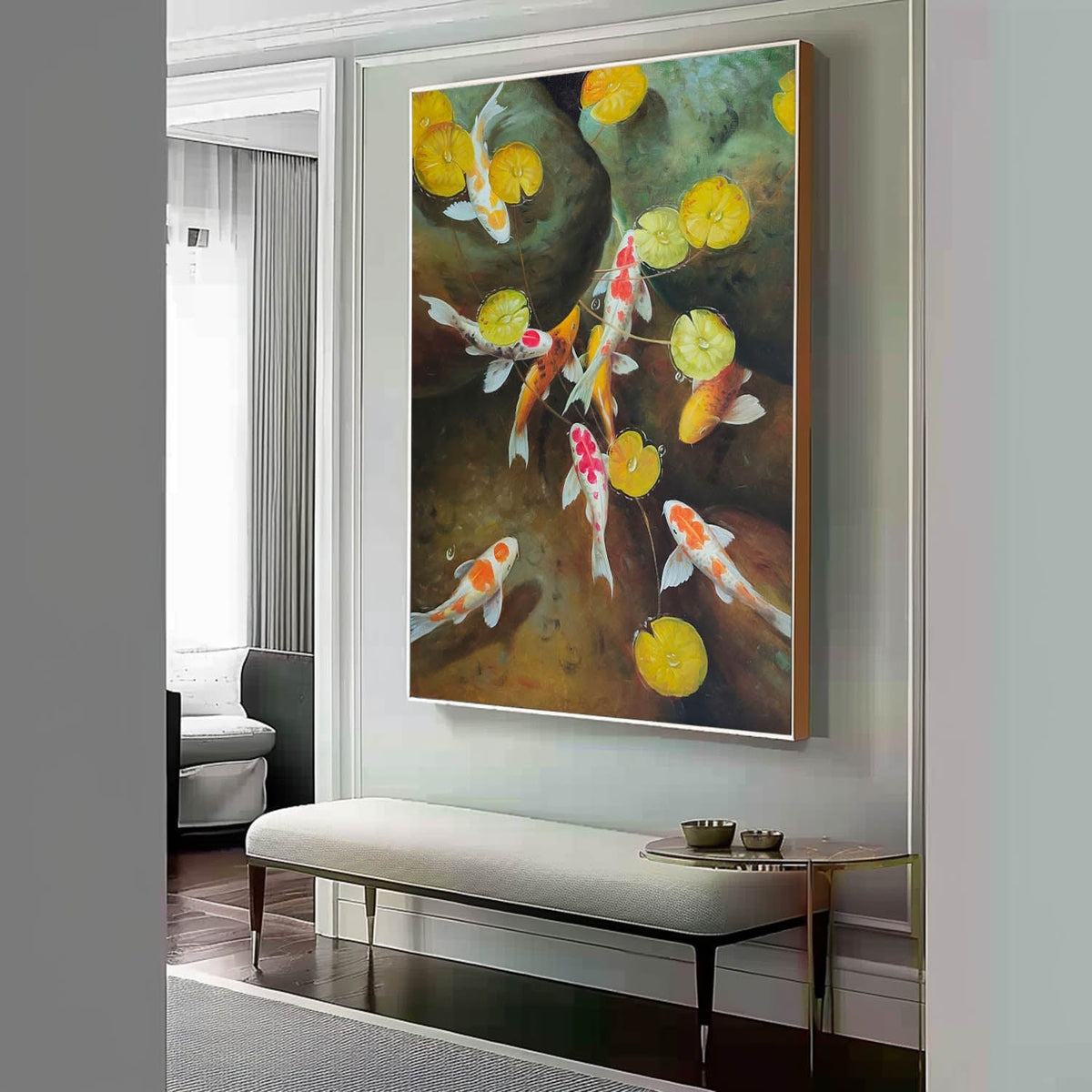 Wall Art Koi Fish Lotus Pond Realistic Oil Painting