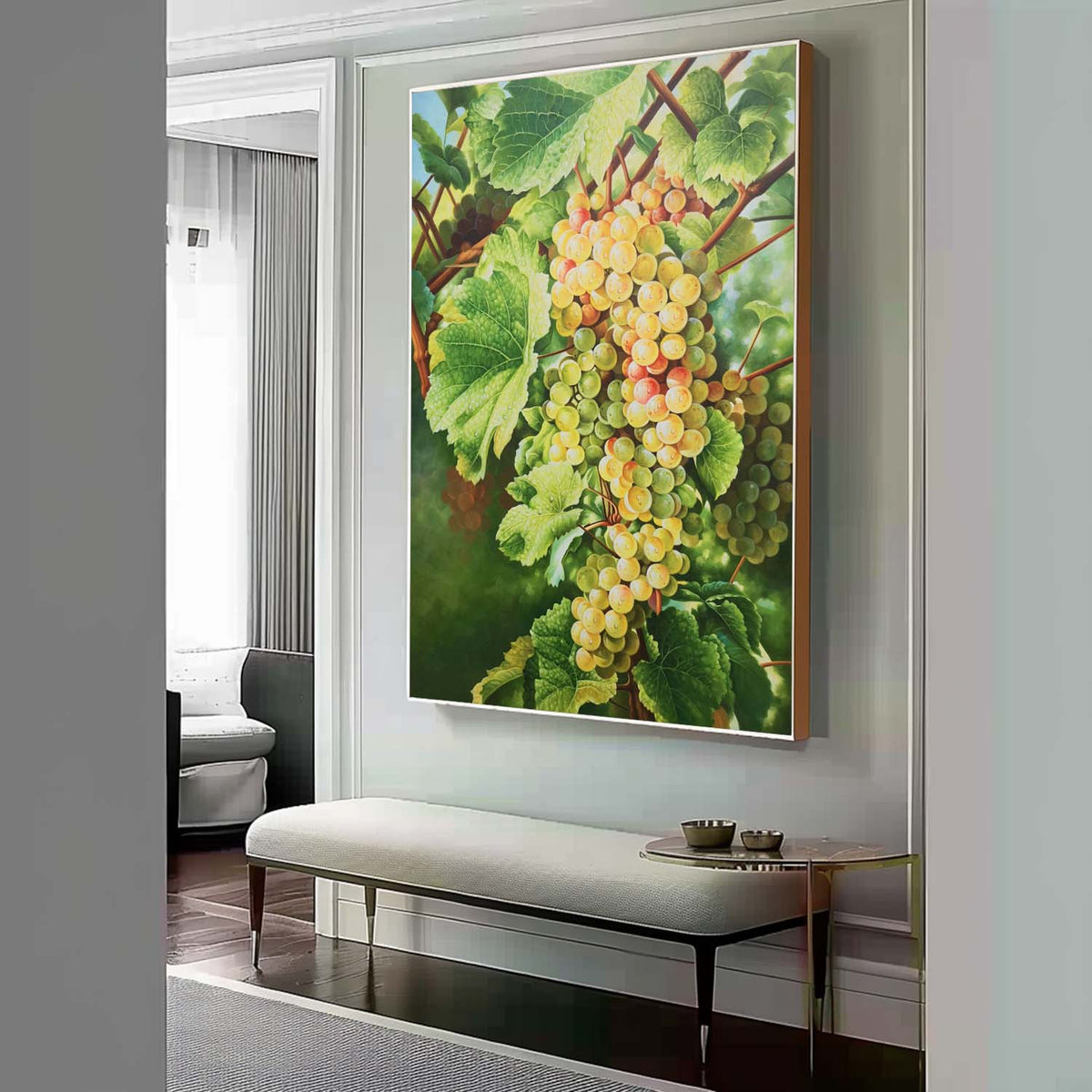 Wall Art Vertical Realist Grape Cluster Scene Fresh