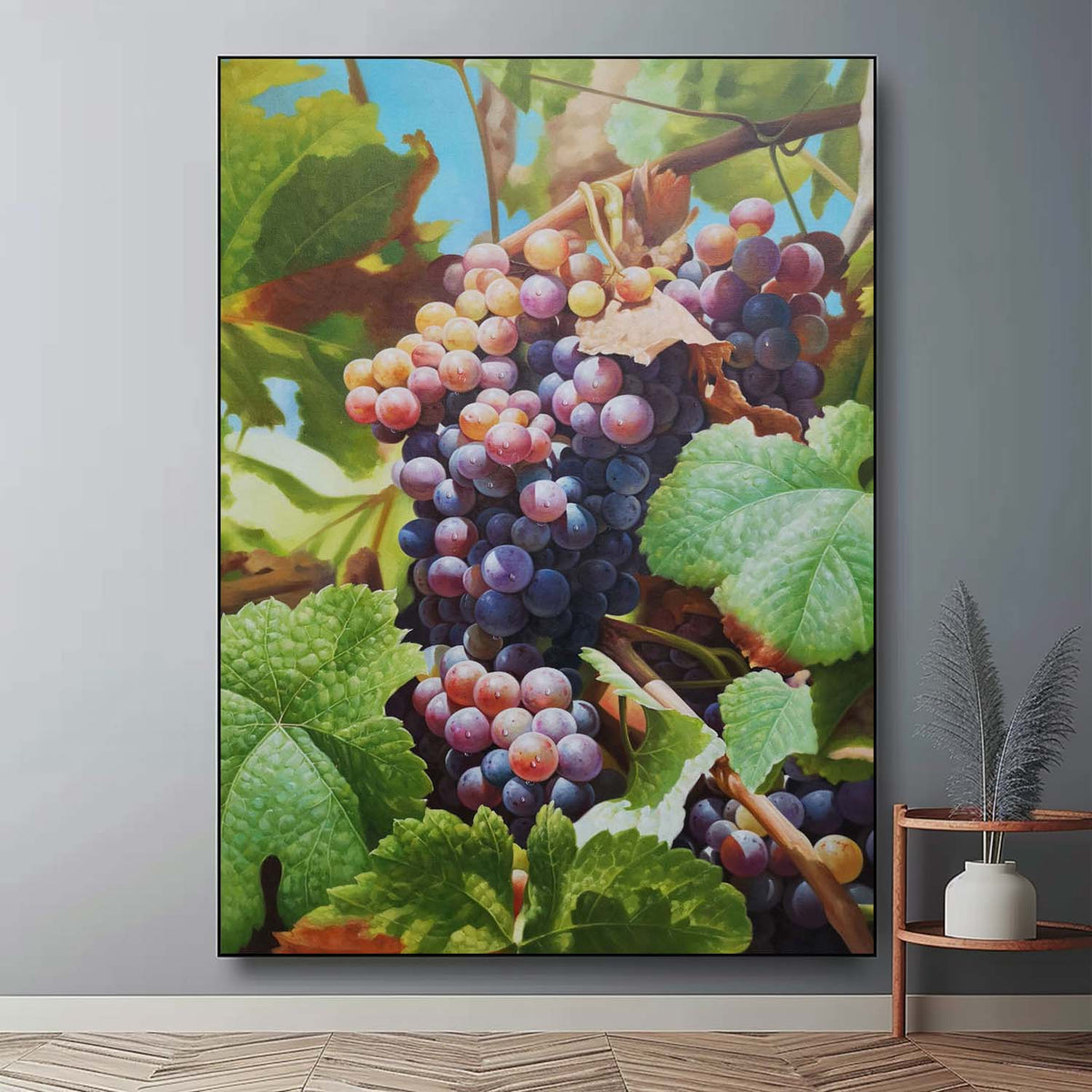 Vibrant Vineyard Grape Cluster Oil Painting