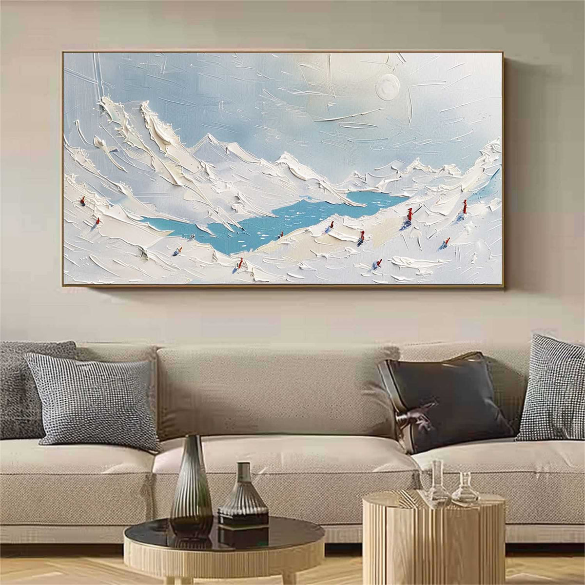 Textured Snowy Mountain Landscape Oil Painting