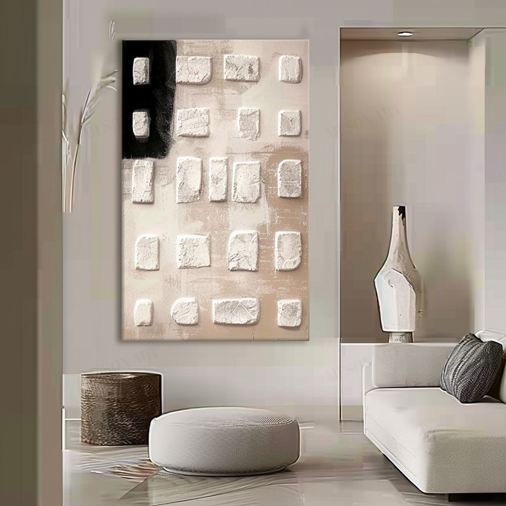 Neutral Textured 3D Block Oil Painting Black Minimalist