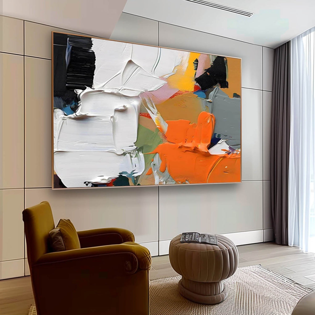 Orange & White Impasto Abstract Painting