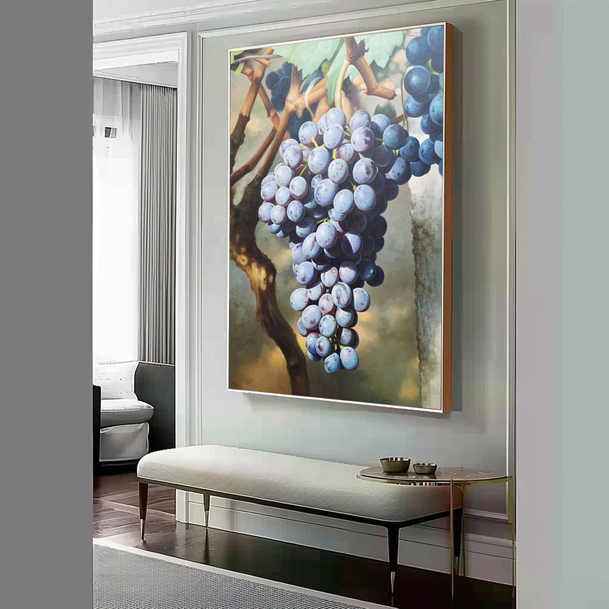 Wall Art Vertical Realist Purple Grape Scene Deep