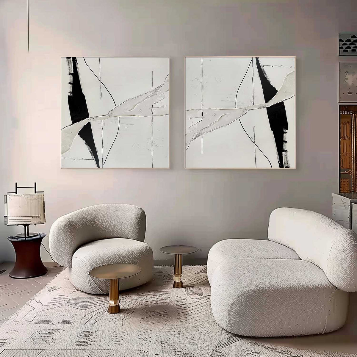 Tactile Two-Piece Monochrome Oil Painting White