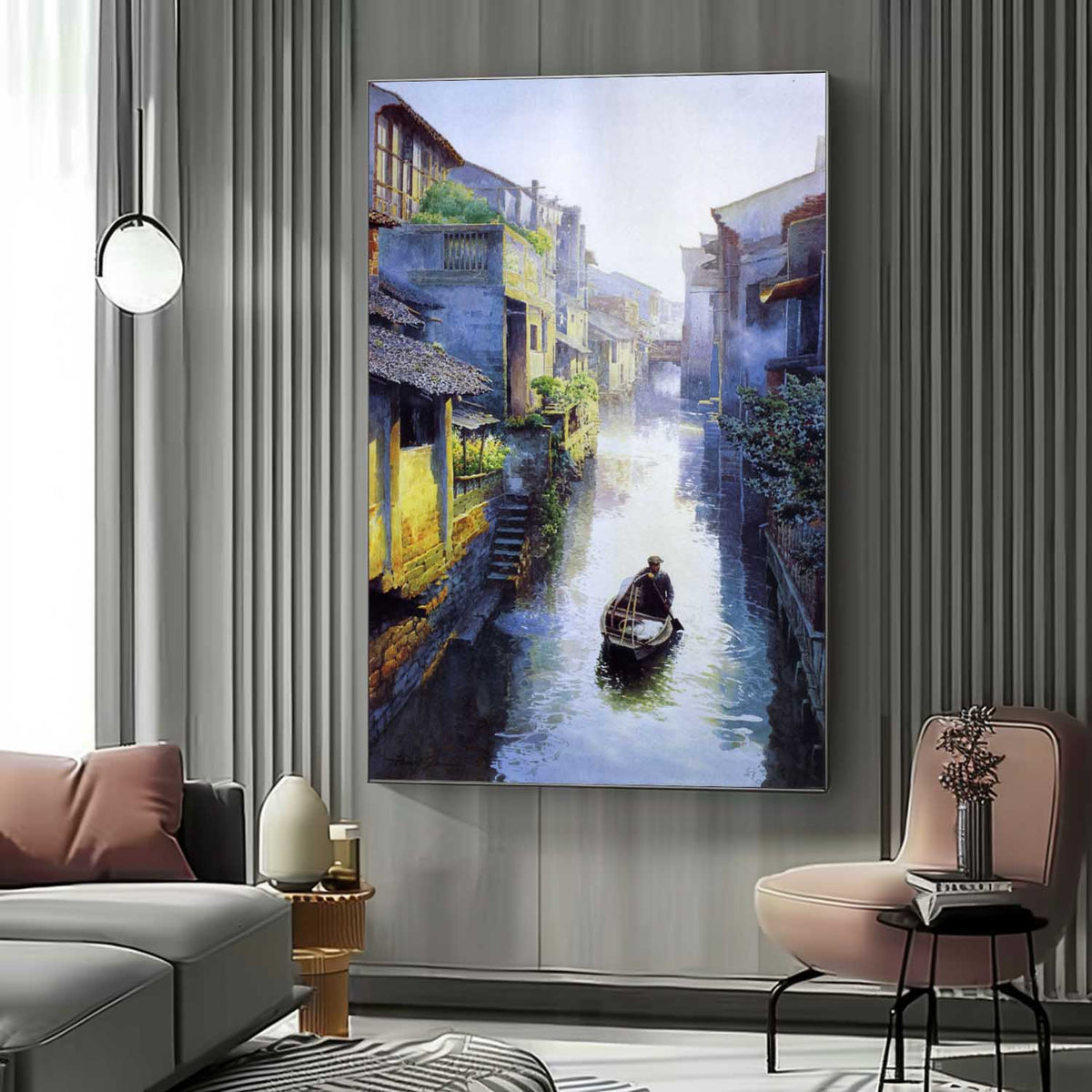 Morning Mist Jiangnan Water Town Oil Painting