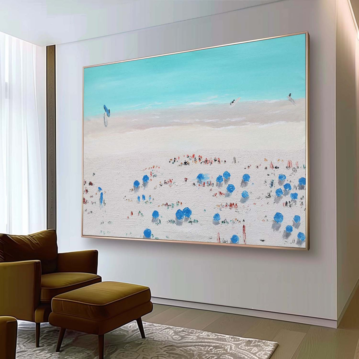Plaster Art Vibrant Beach Scene Impasto Painting