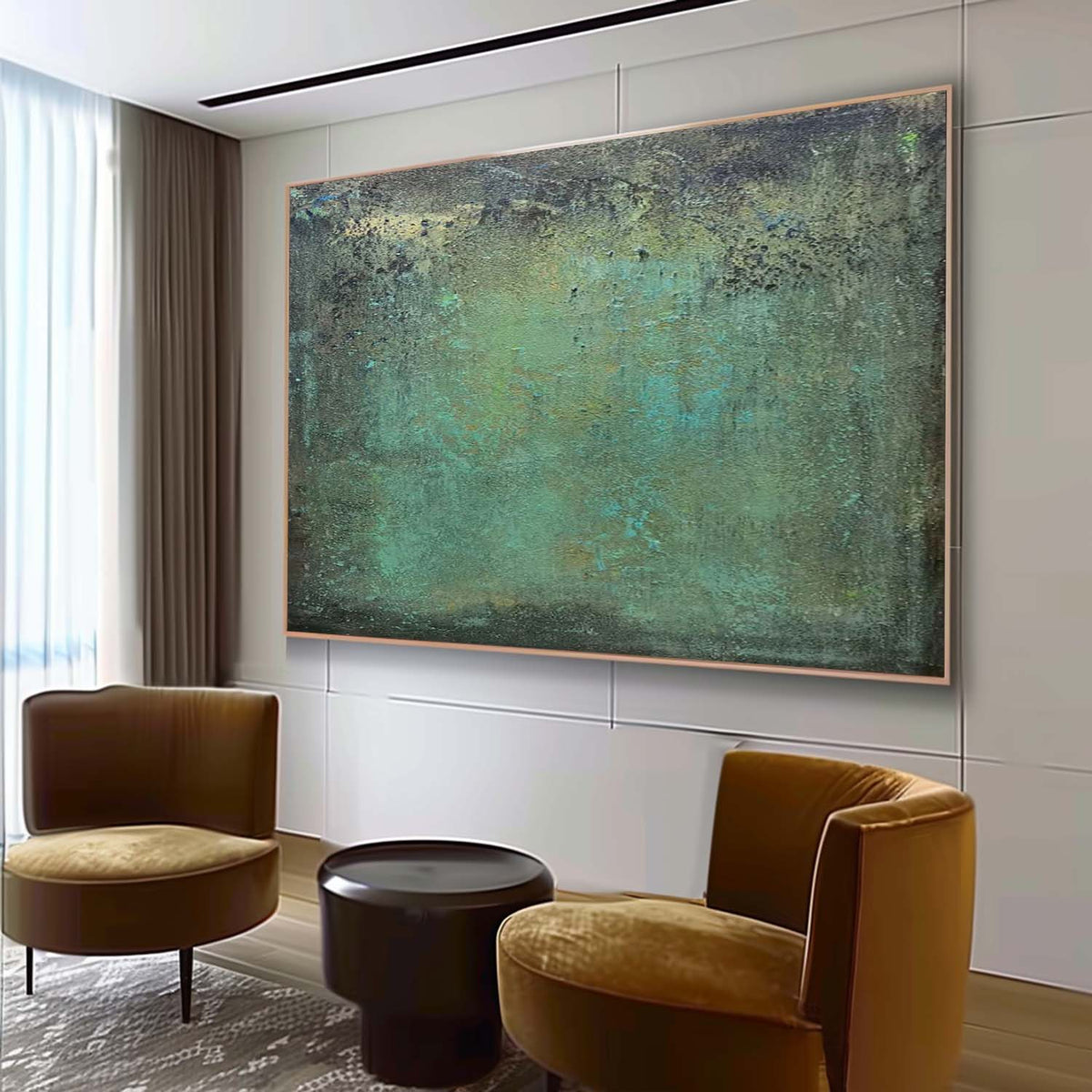 Moody Landscape Painting Teal And Black Atmospheric