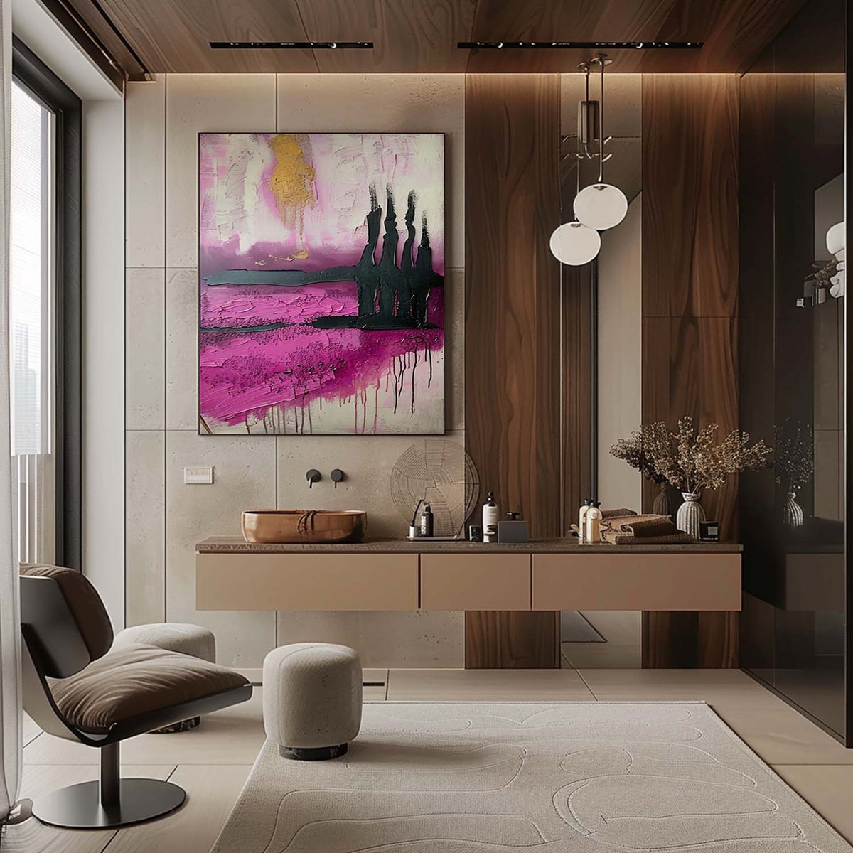 Wall Art Pink Gold Abstract Drip Painting
