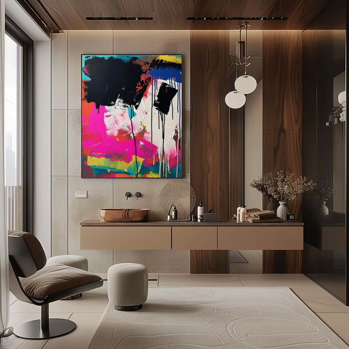 Tactile Bold Abstract Oil Painting Neon Drip