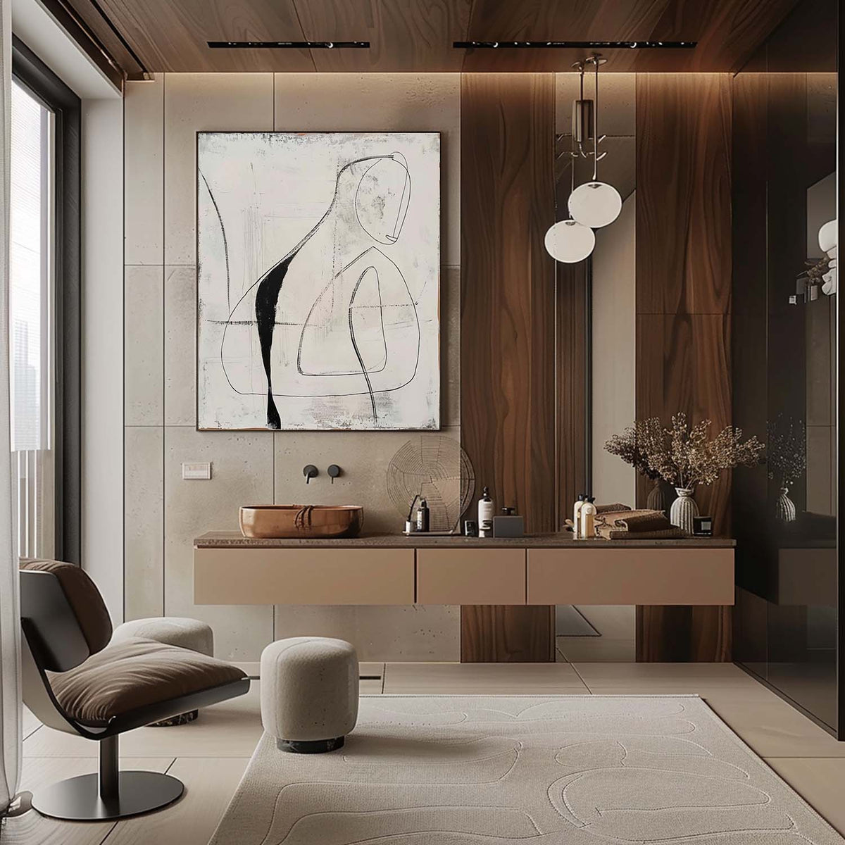 Minimalist Abstract Figure Line Art Painting