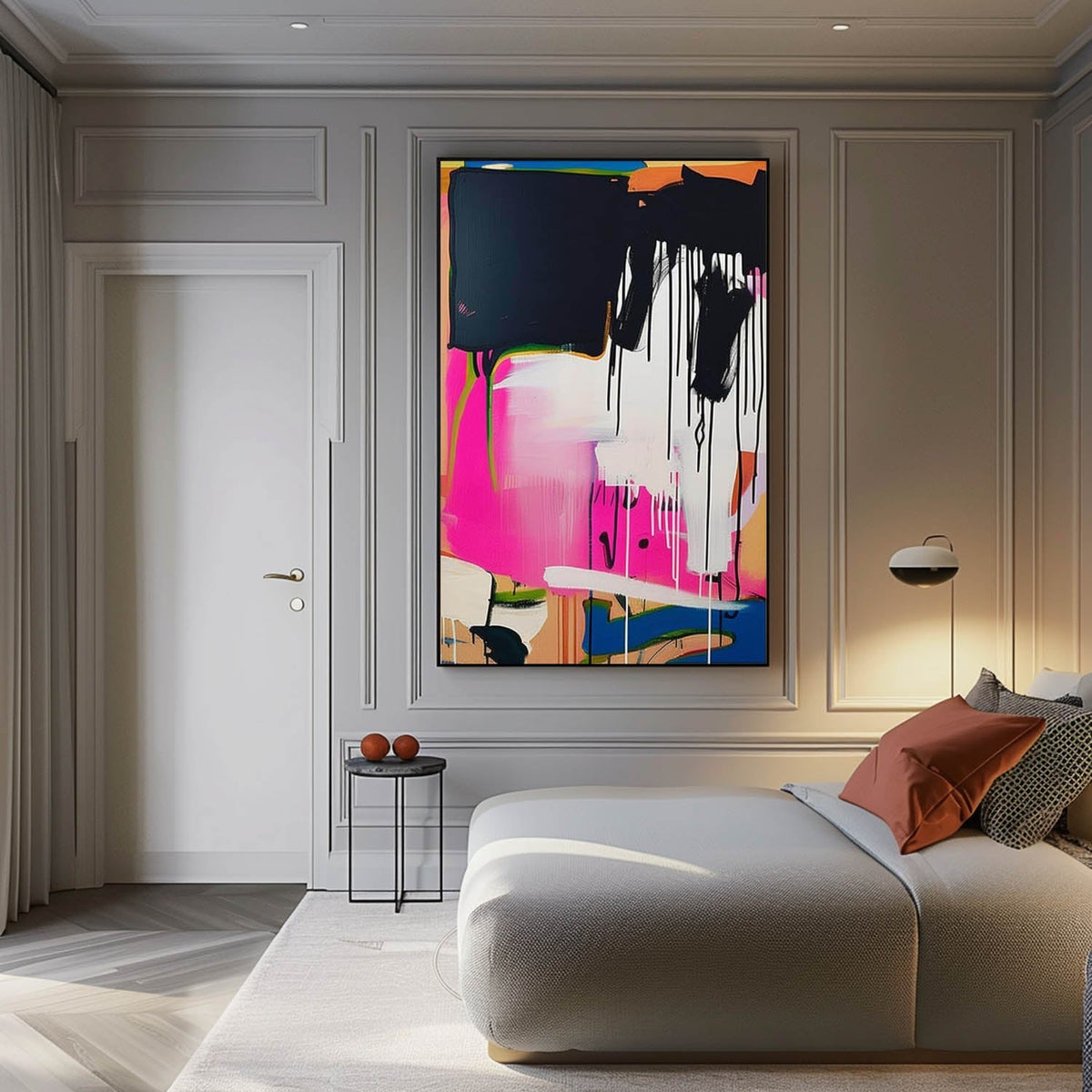 Pink & Black Drip Abstract Painting