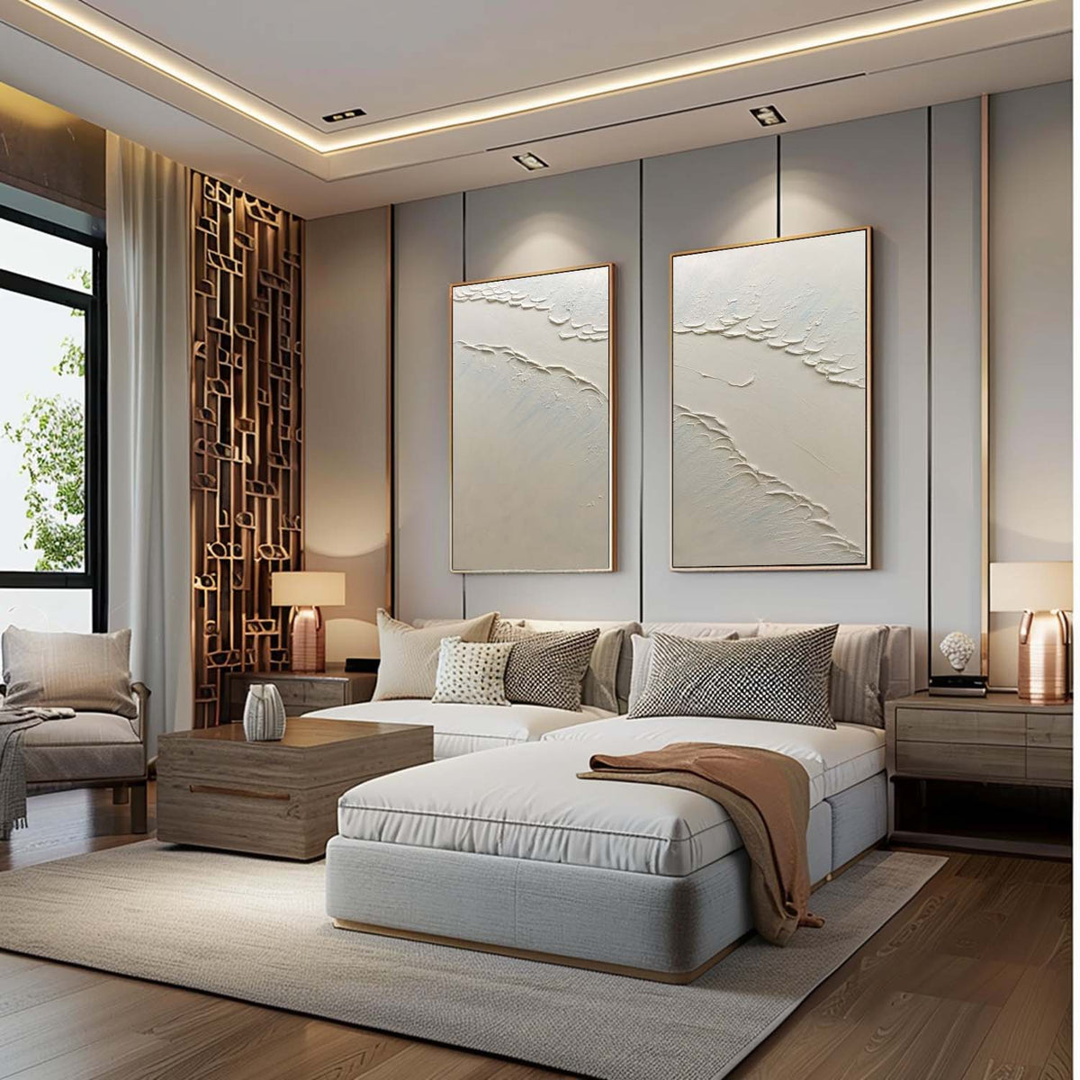 Wabi-Sabi Bamboo Diptych Bas-Relief Painting Set