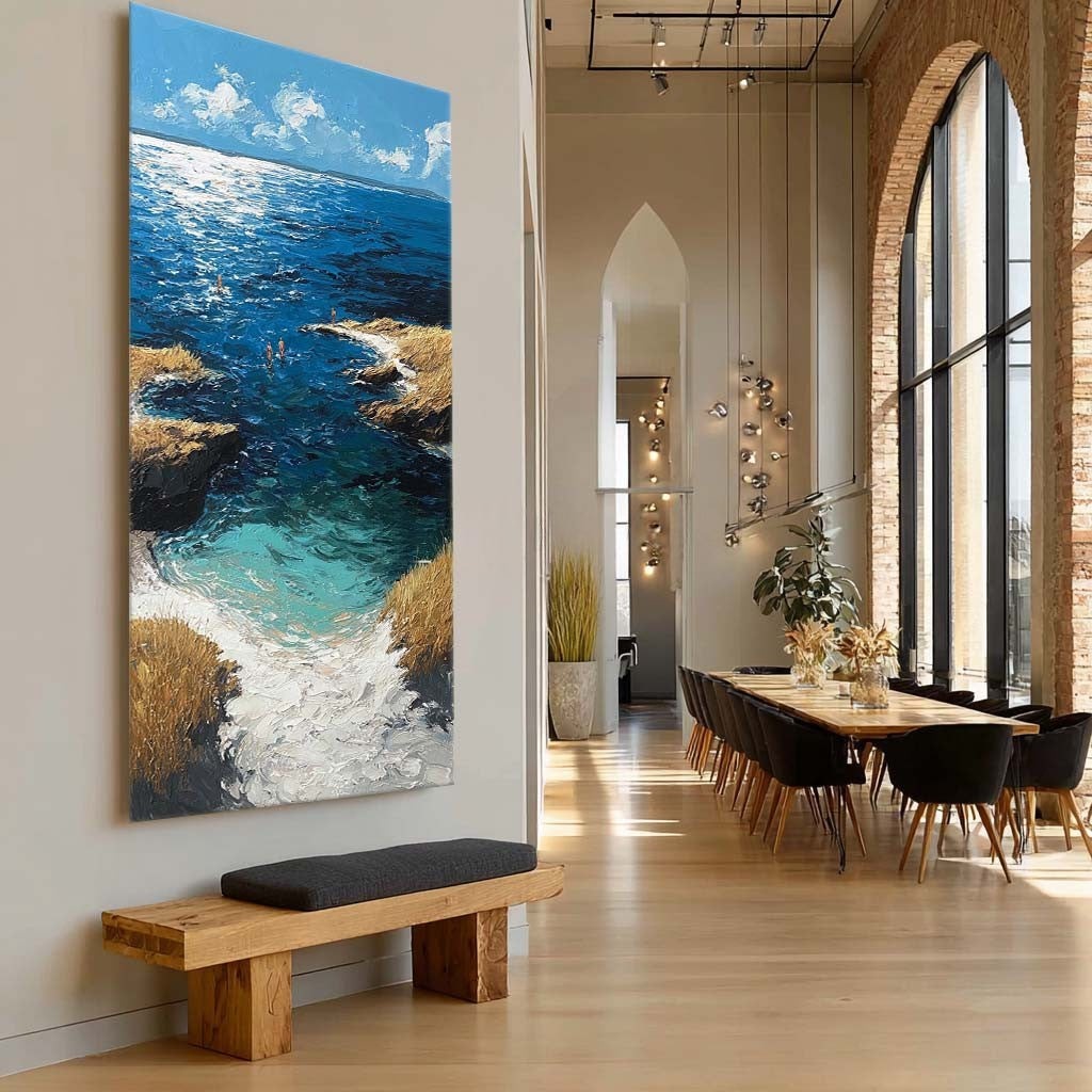 Sunlit Coastal Cove Impasto Painting