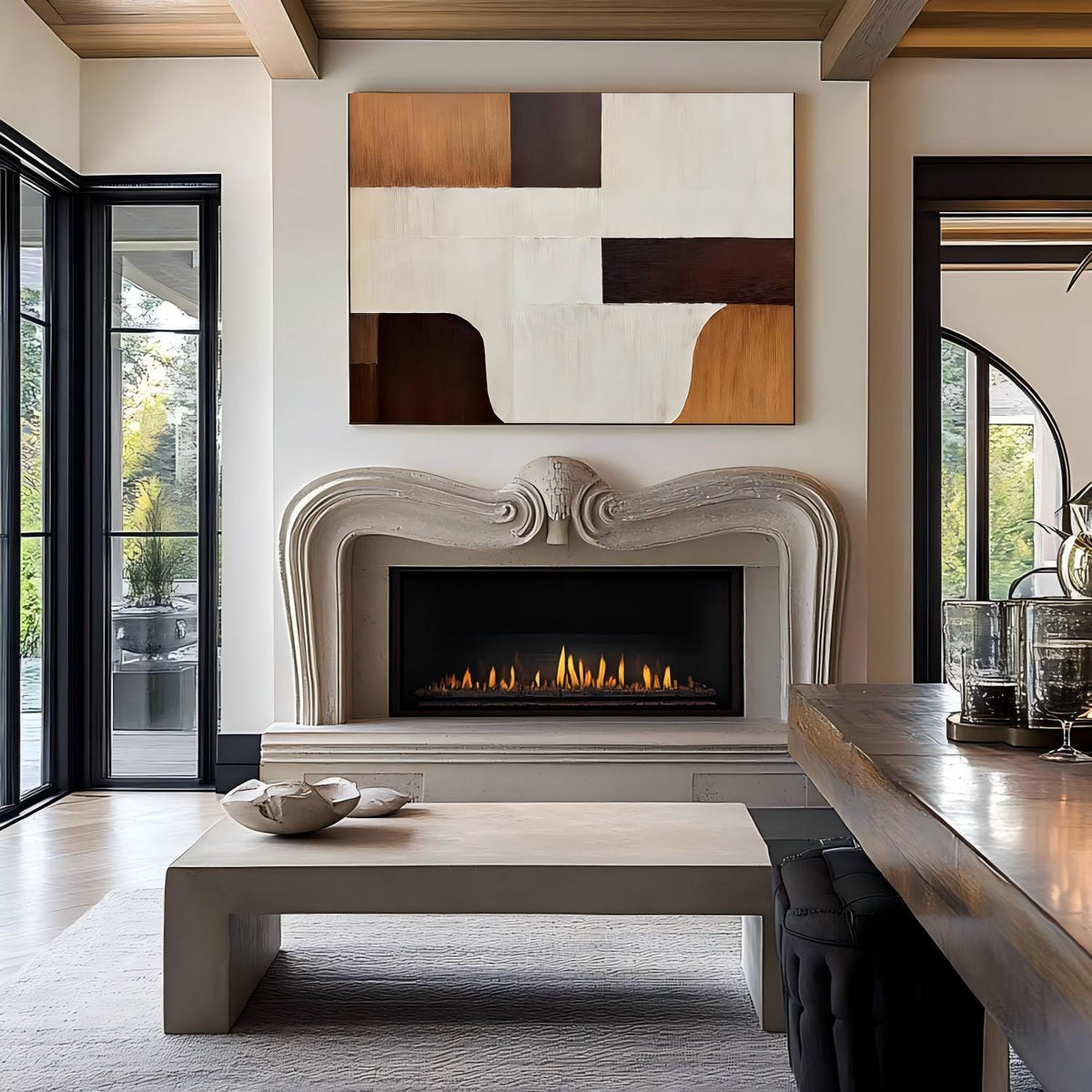 Neutral Tone Geometric Block Abstract Oil Painting