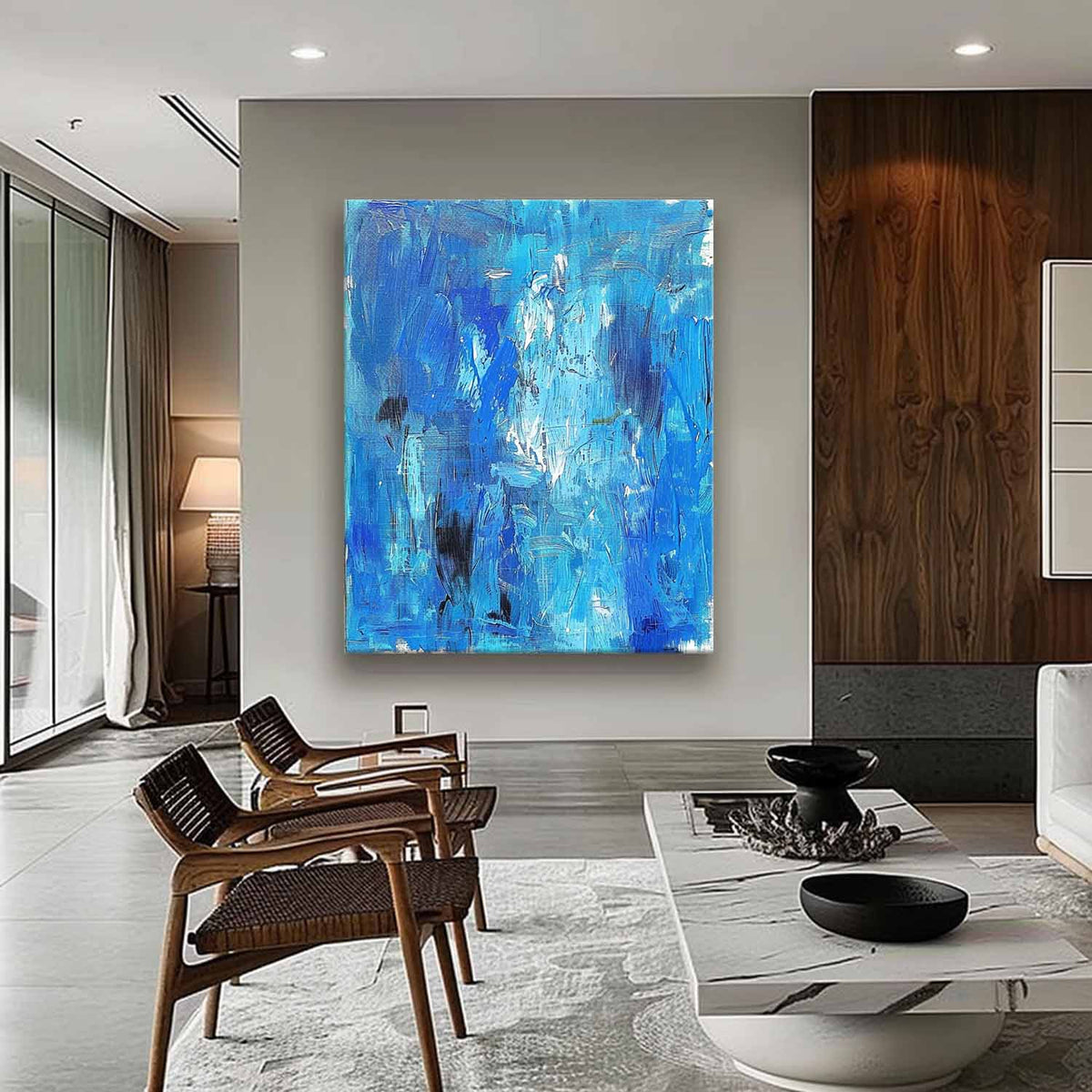 Wall Art Contemporary Navy Blue White Textured Abstract Canvas