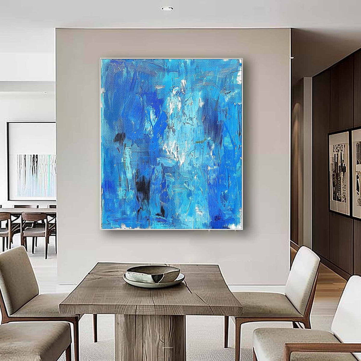 Wall Art Contemporary Navy Blue White Textured Abstract Canvas