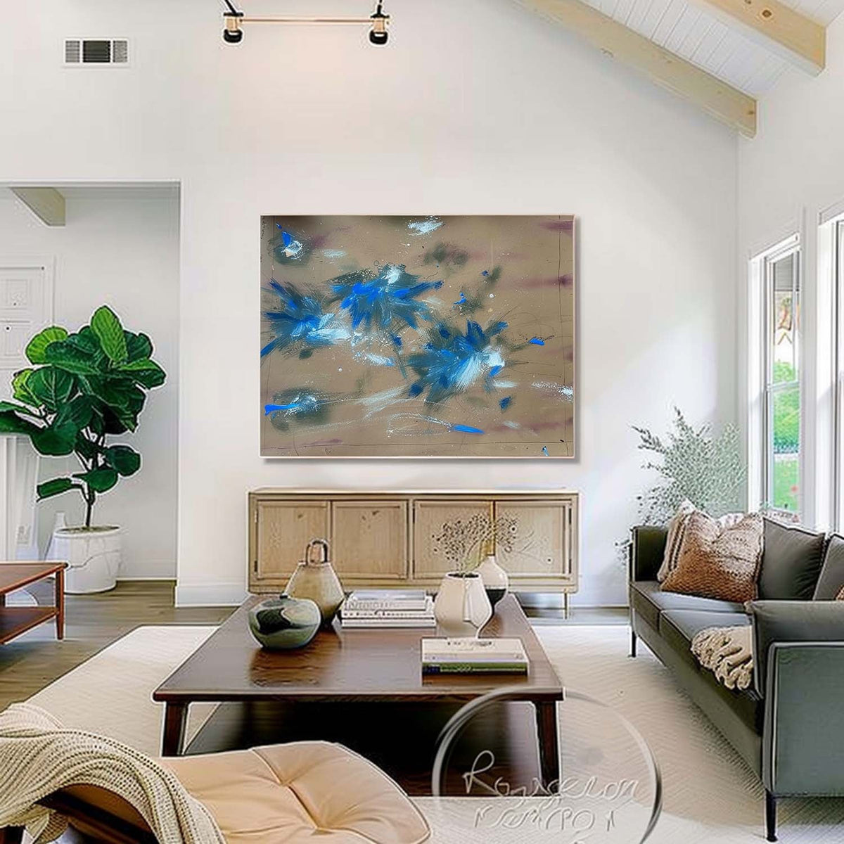 Abstract Expressionist Blue Burst Painting Colorful