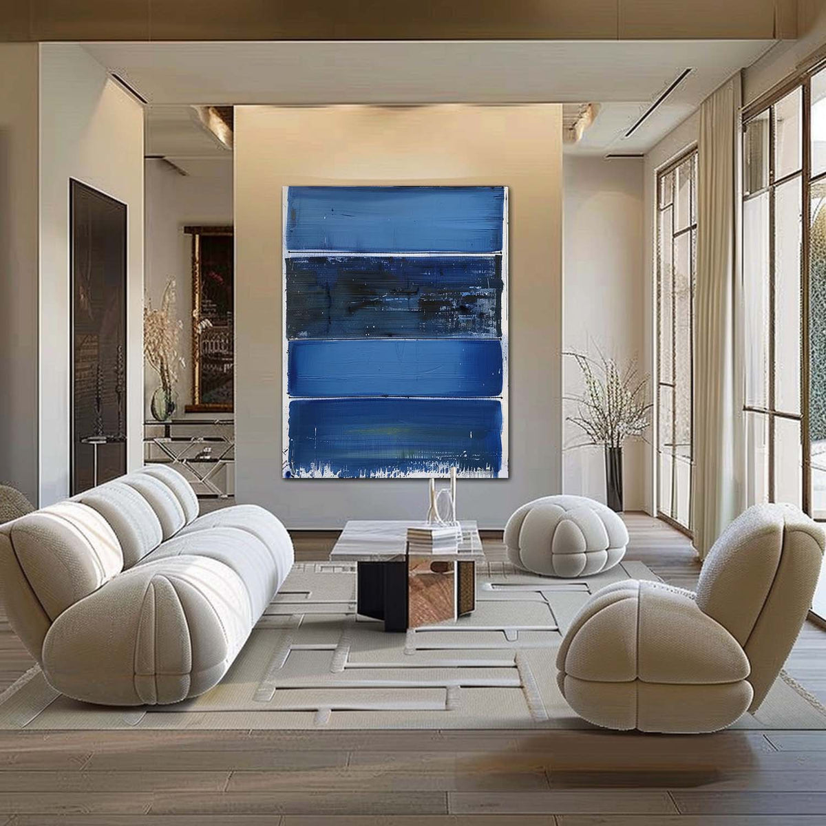 Wall Art Blue Bands Layered Modern Minimalist