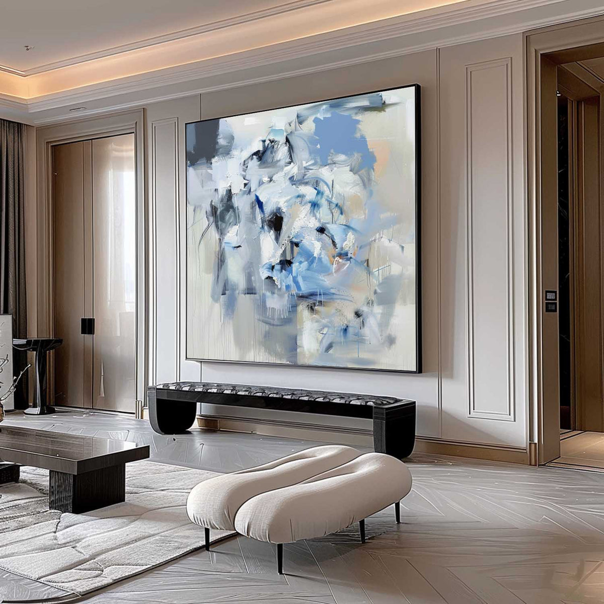 Wall Art Impressionist Blue White Dripping