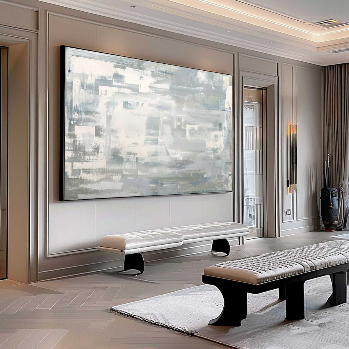Minimalist Gray White Painting Textured Modern Wall Art