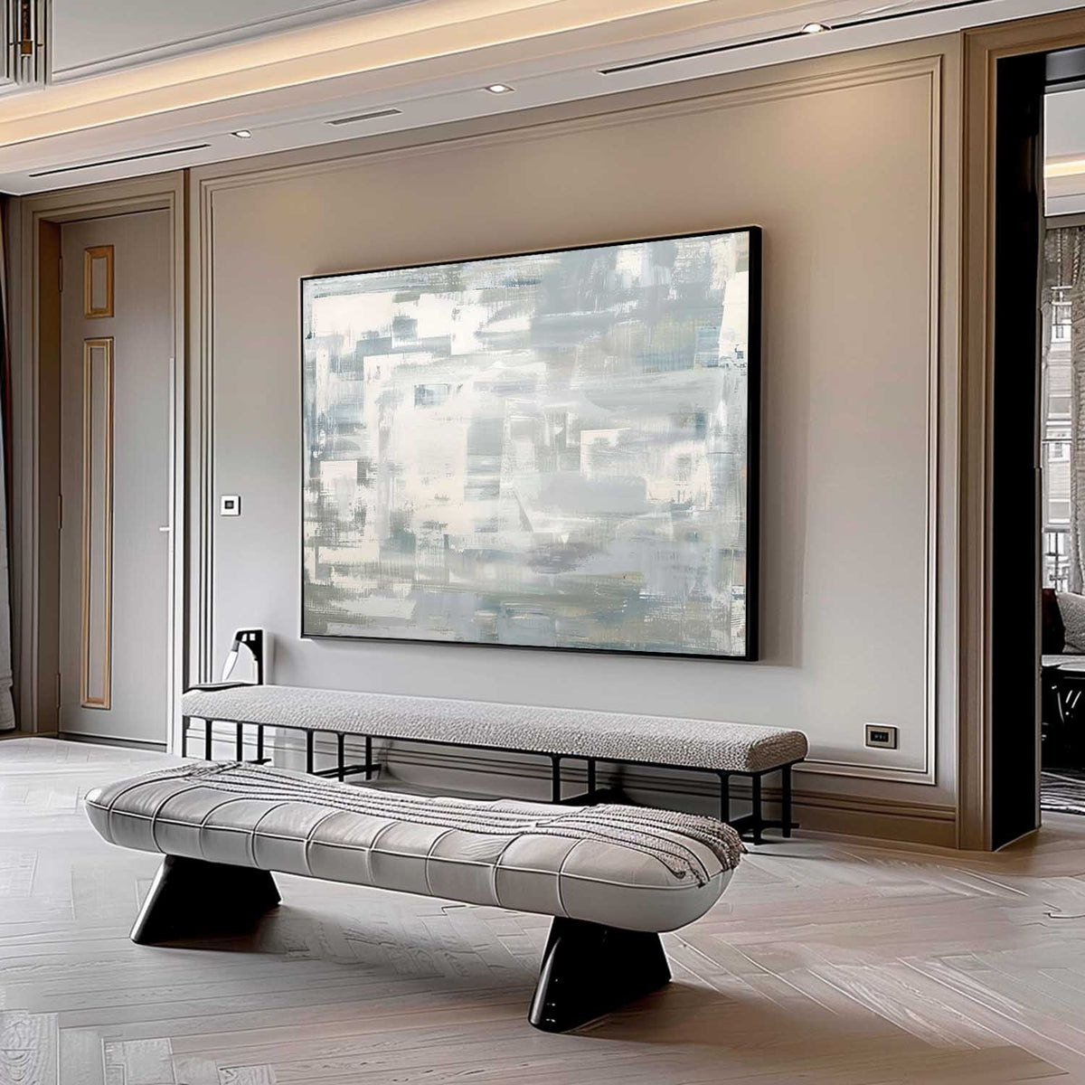 Minimalist Gray White Painting Textured Modern Wall Art