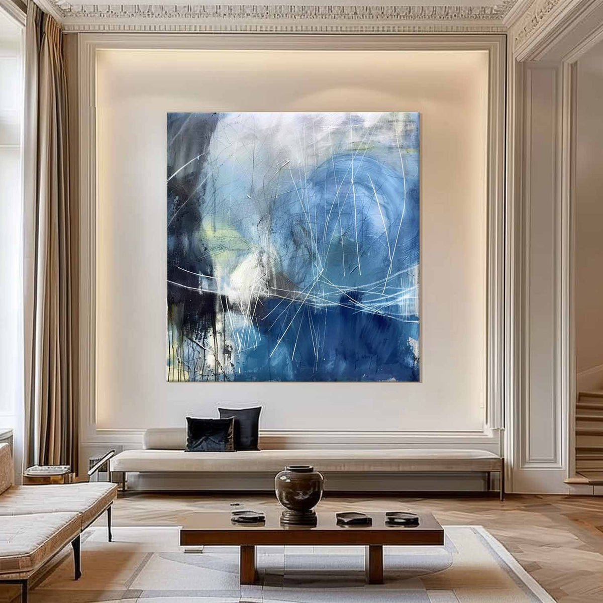 Wall Art Abstract Blue Water Linear Modern