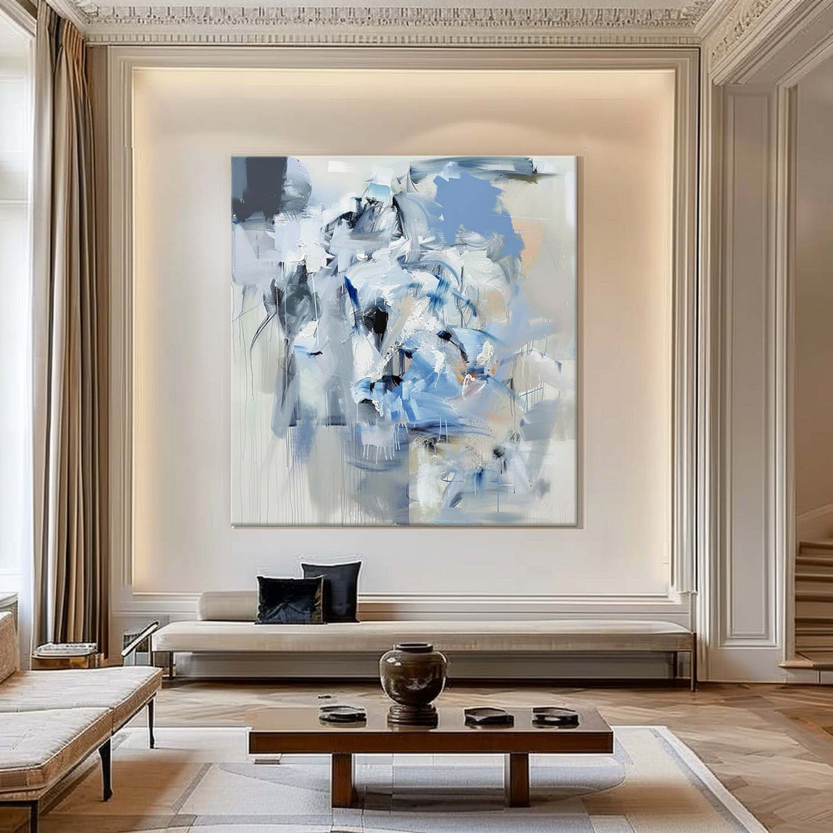 Wall Art Impressionist Blue White Dripping