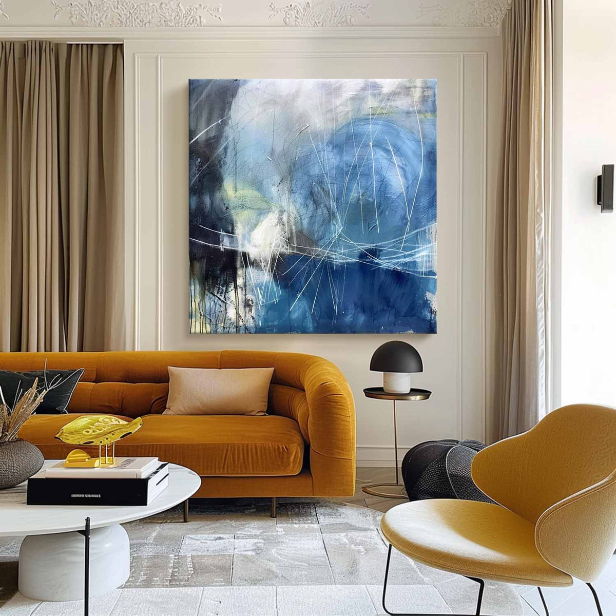 Wall Art Abstract Blue Water Linear Modern