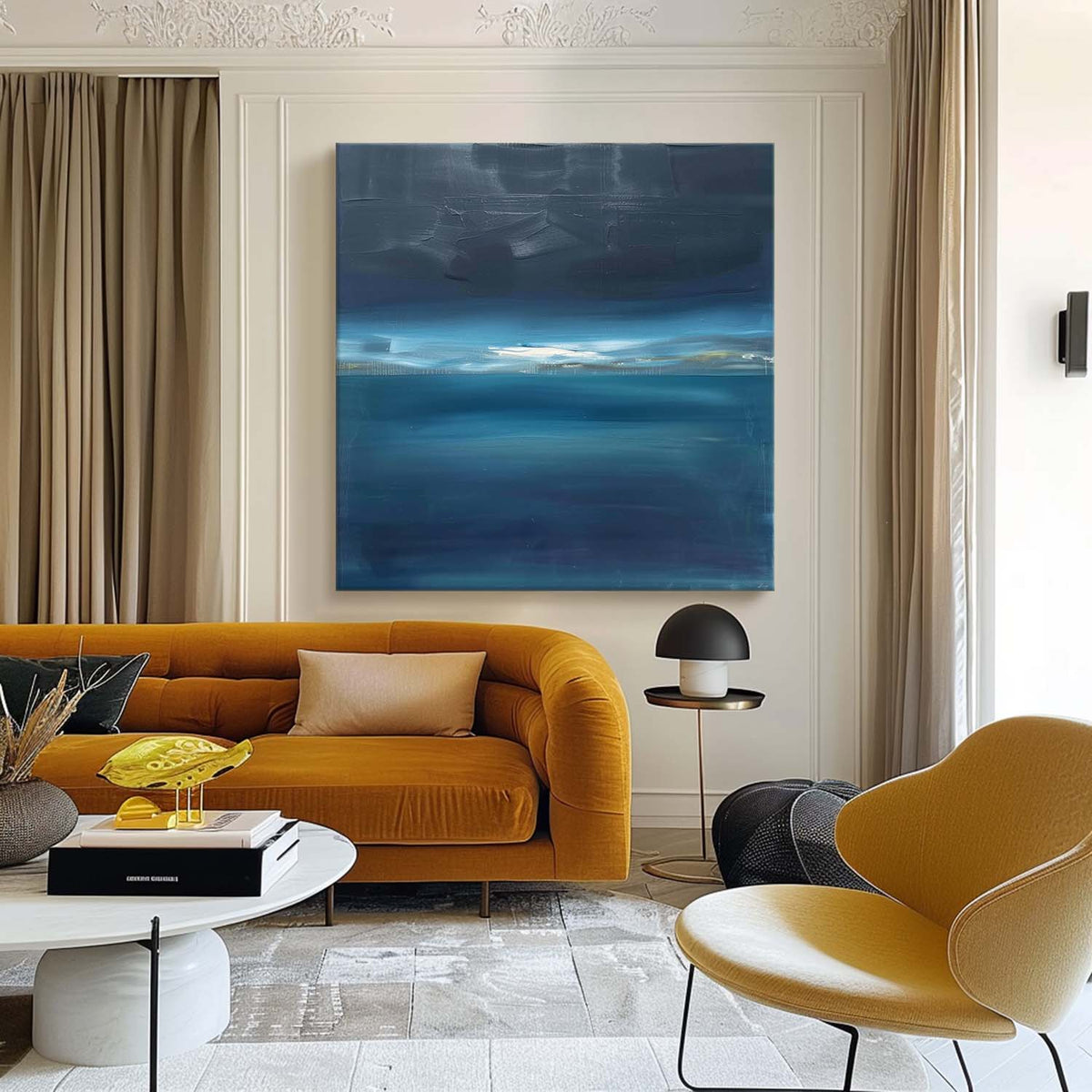 Wall Art Dramatic Textured Deep Blue